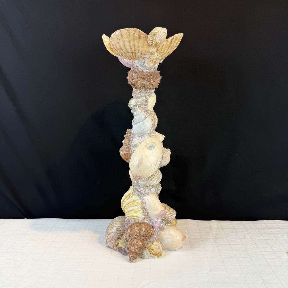 Pacific Rim Import Corp Seashell Resin Pillar Candle Holder 16 in Nautical tall